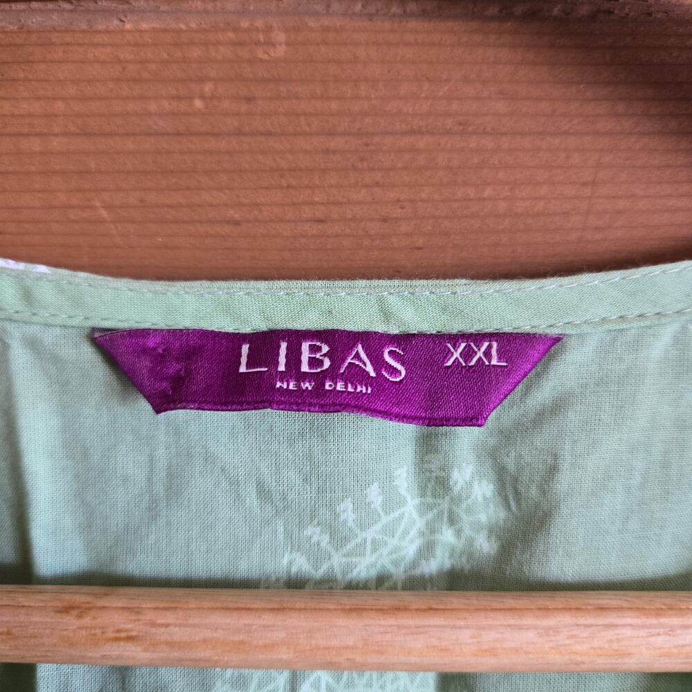 Libas Khari Angrakha Dress Kurta Green Cotton Paisley XXL Vneck Midi Lace Trim - Picture 4 of 5